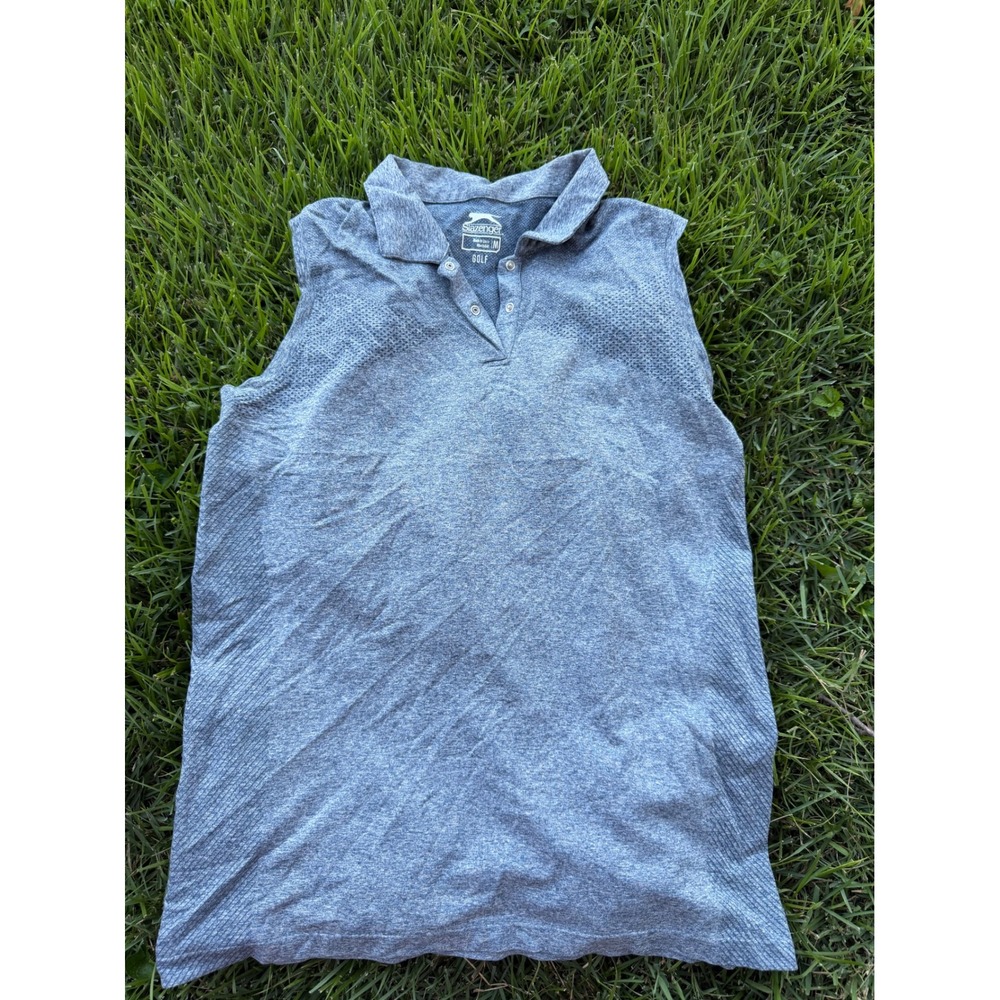 Slazenger Golf Womens Sleeveless Polo Shirt Blue Heather Snap Placket Medium